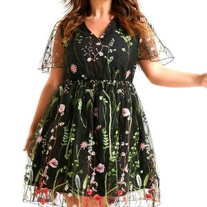 BloomChic Black Floral Embroidered dress Size 12